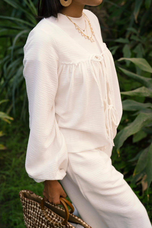 Alena Linen Blouse in Coconut white