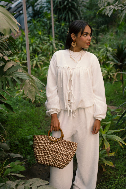 Alena Linen Blouse in Coconut white