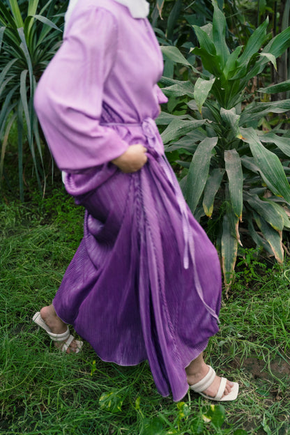 Ela Pleated Dress in Magenta Hues