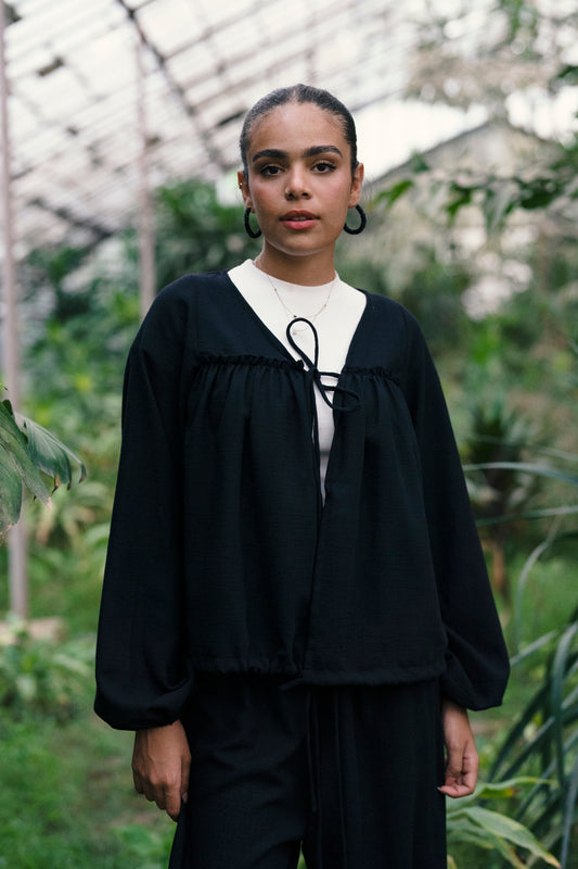 Alena Linen Blouse in Black