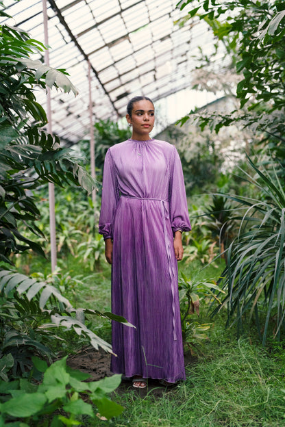 Ela Pleated Dress in Magenta Hues