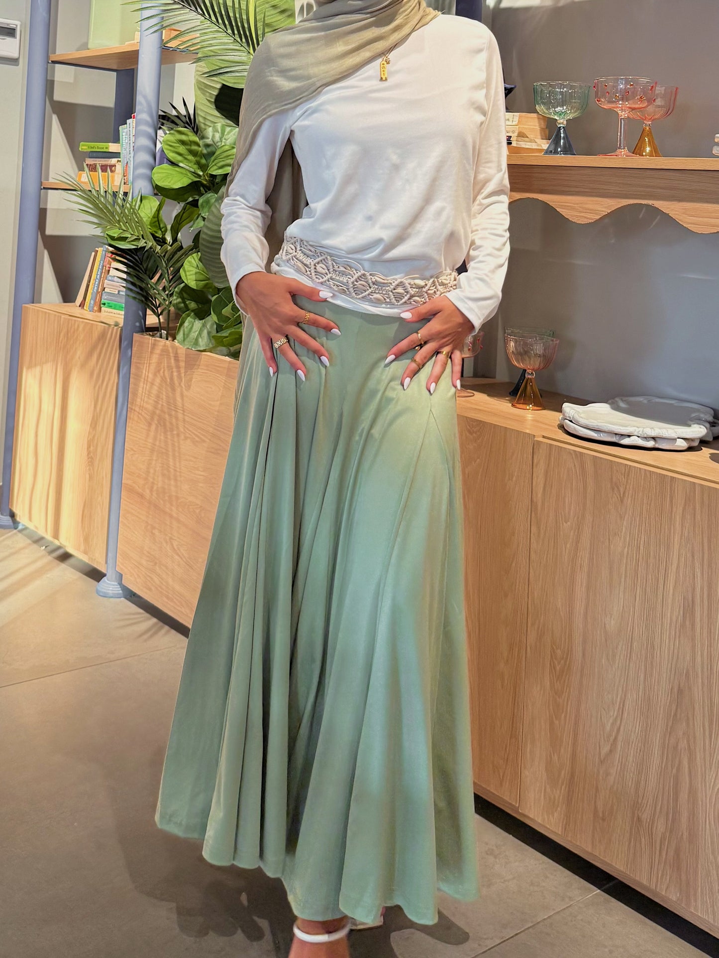Elyanna lined skirt in matcha