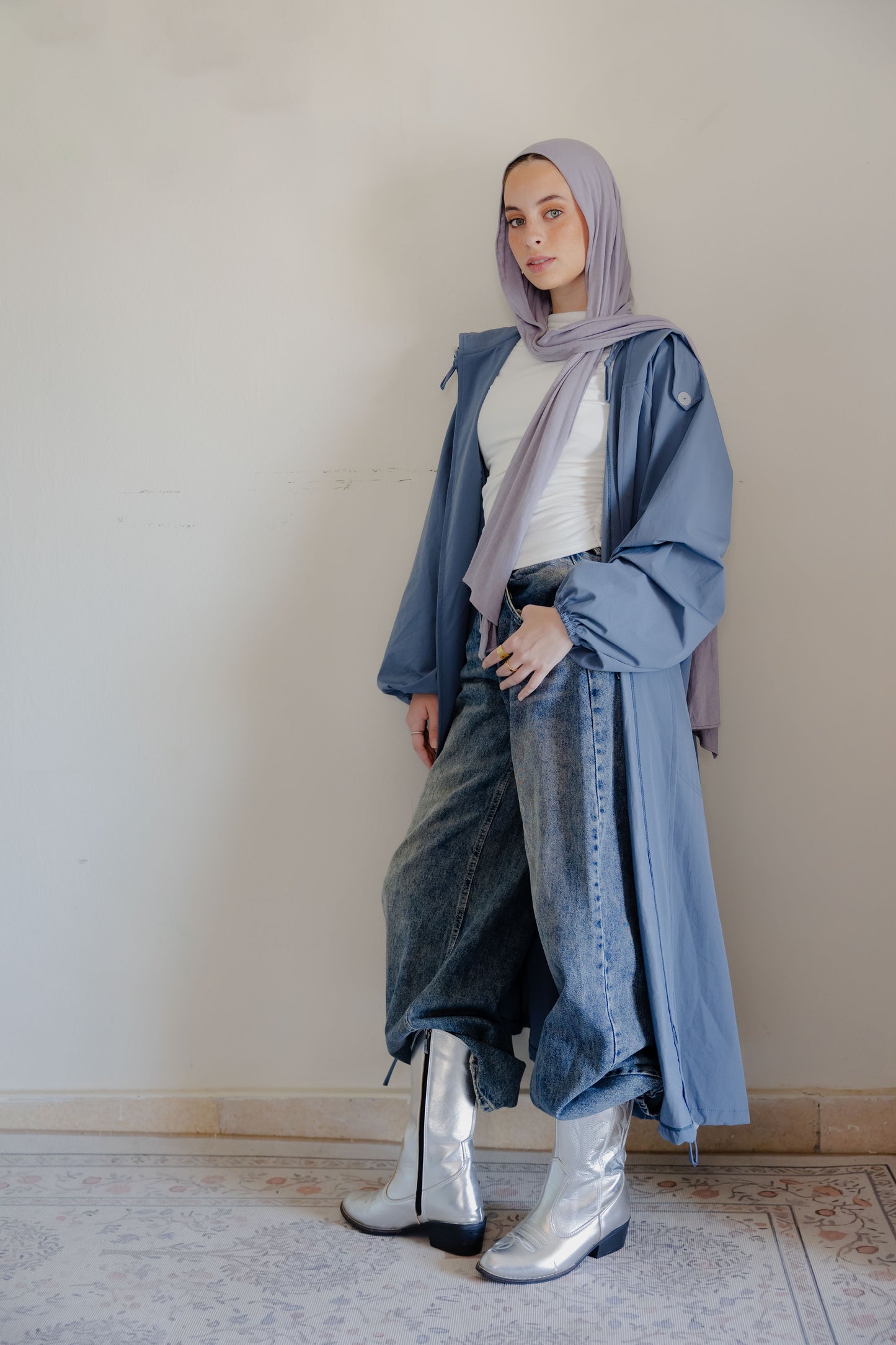 Aria waterproof coat in Denim blue